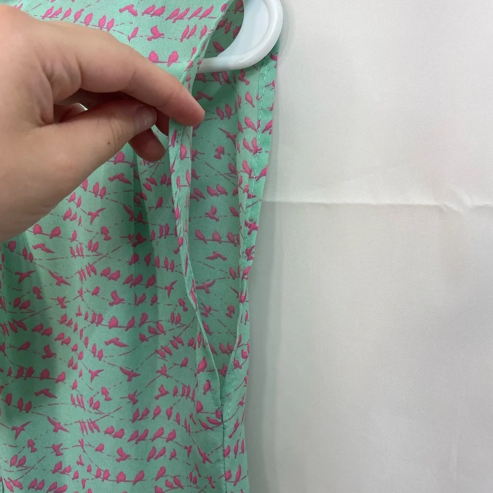EUC SM Wardrobe women’s turquoise pink sleeveless sheer half‎ zip blouse summer